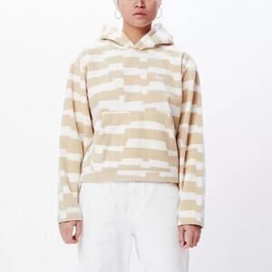 NEW NWT Print S Small Obey Signal Polar Fleece Hooded White/Beige Top 211610101